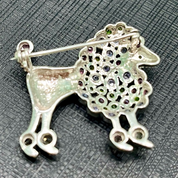 Sapphire Tanzanite Garnet 14KGP Poodle Brooch - Picture 3 of 5